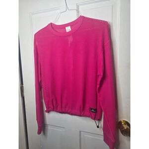 DKNY Sport Womens Hot Pink Mesh Long Sleeve Activewear Top Drawstring Hem XS